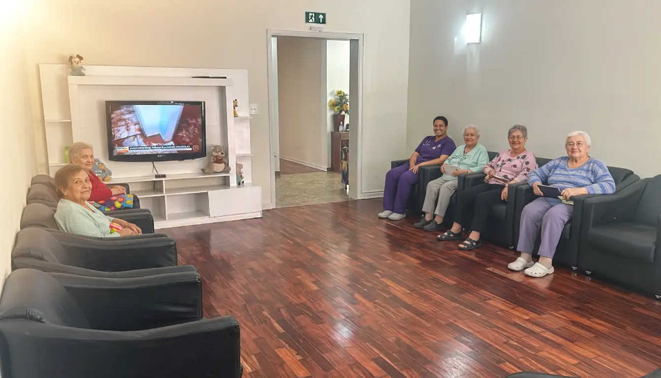 Sala de convivência real com residentes do Violeta